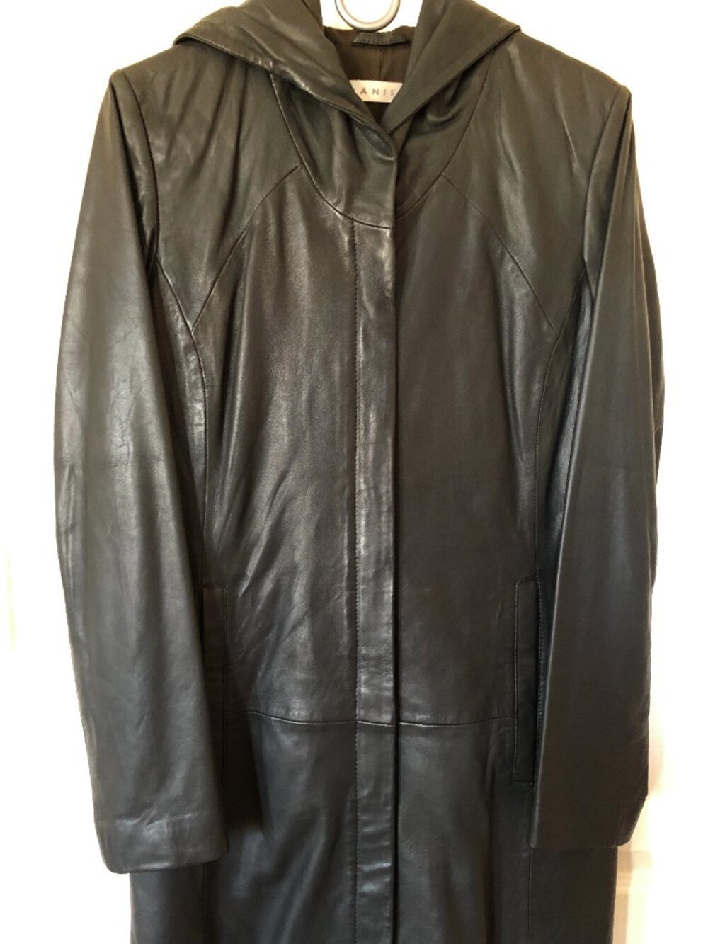 Rich Charcoal Gray Leather Coat With Hood